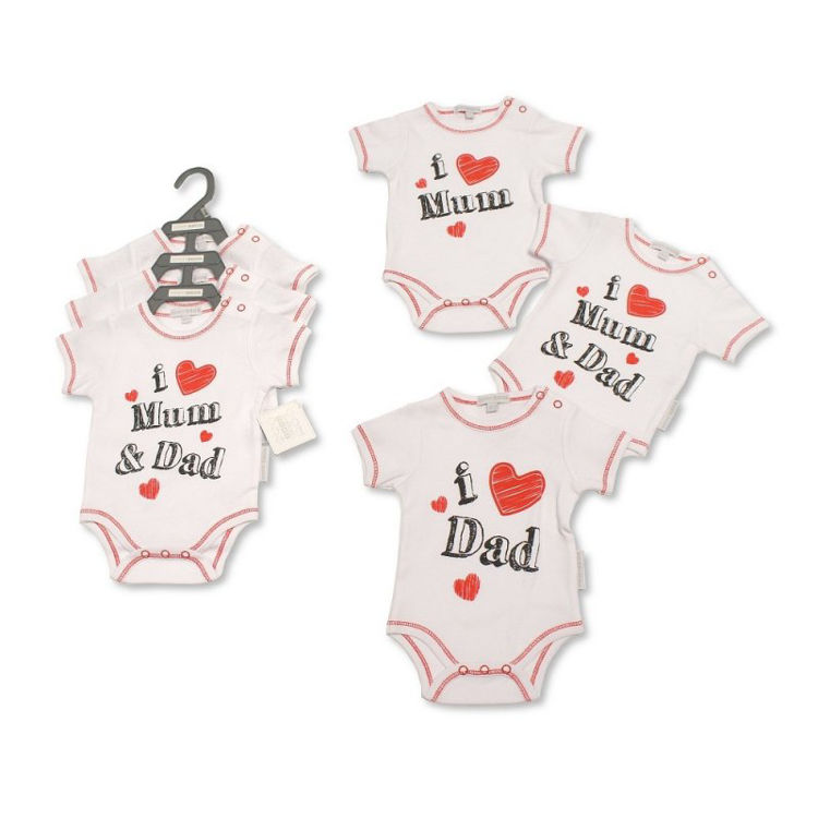 Picture of GP-25-0982: BABY I LOVE MUM & DAD 3 PACK BODYSUITS (NB-6 MON